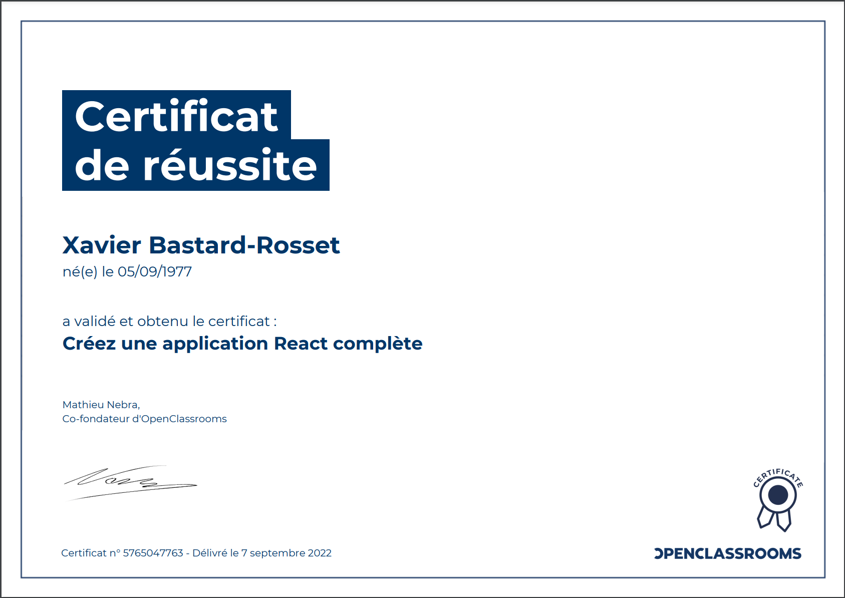 Mon diplôme Creez une application React complète