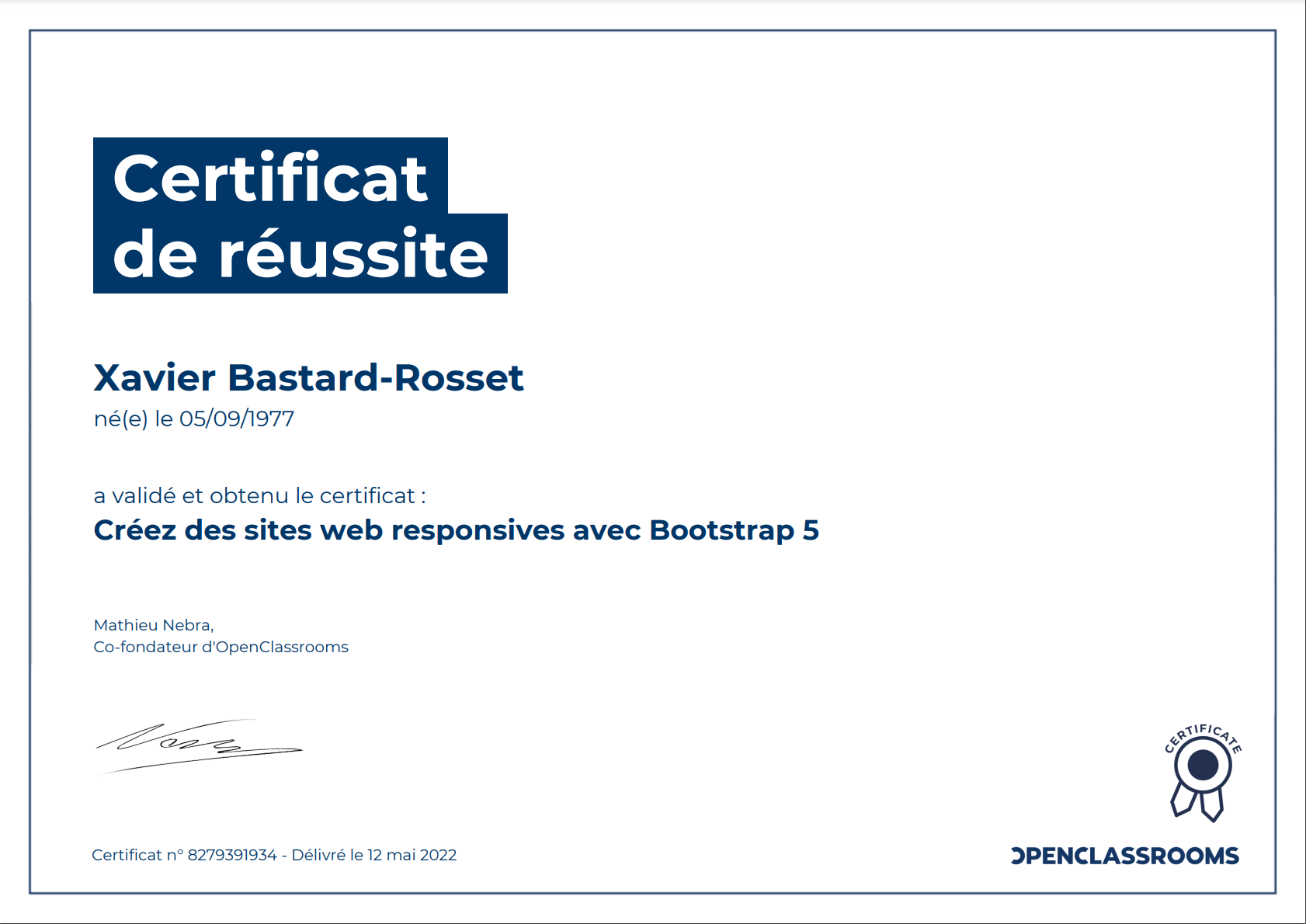 Mon diplôme Creez des sites web responsives avec Bootstrap 5