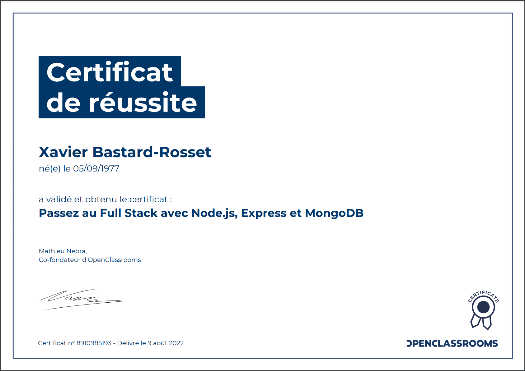 Mon diplôme Passez au Full Stack avec Node.js, Express et MongoDB